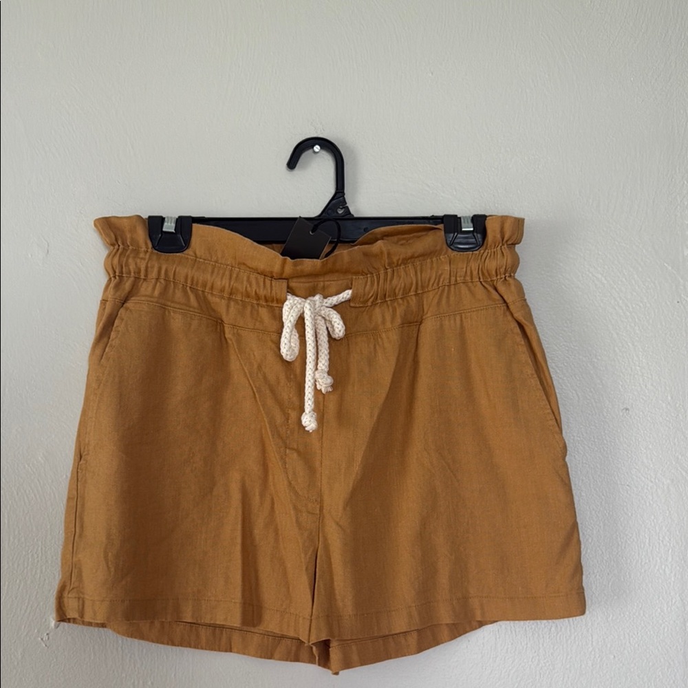 NWT Monrow Tan High Waist paperbag Shorts Relaxed Fit Drawstring XS